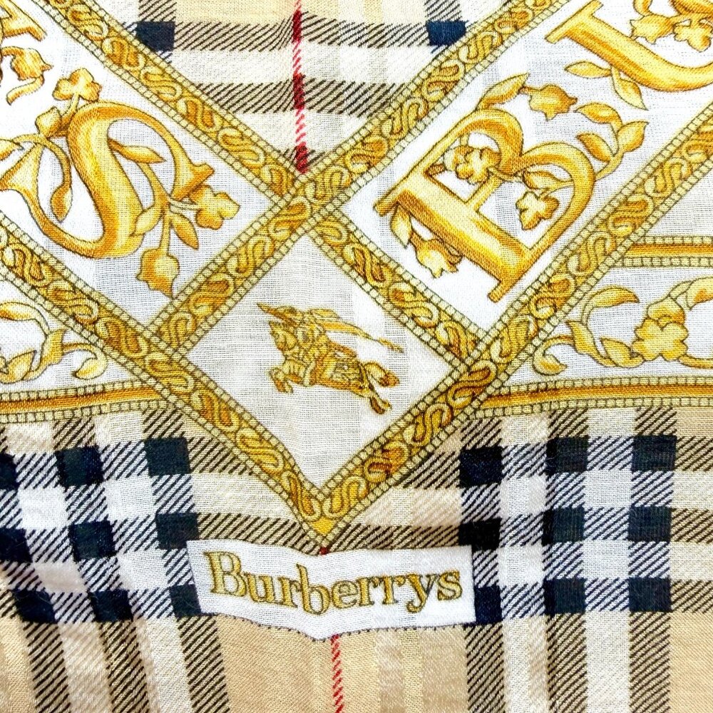 Burberry Miniscarf 23"x23", silk, beige gold black nova( striped (3 - Picture 4 of 7